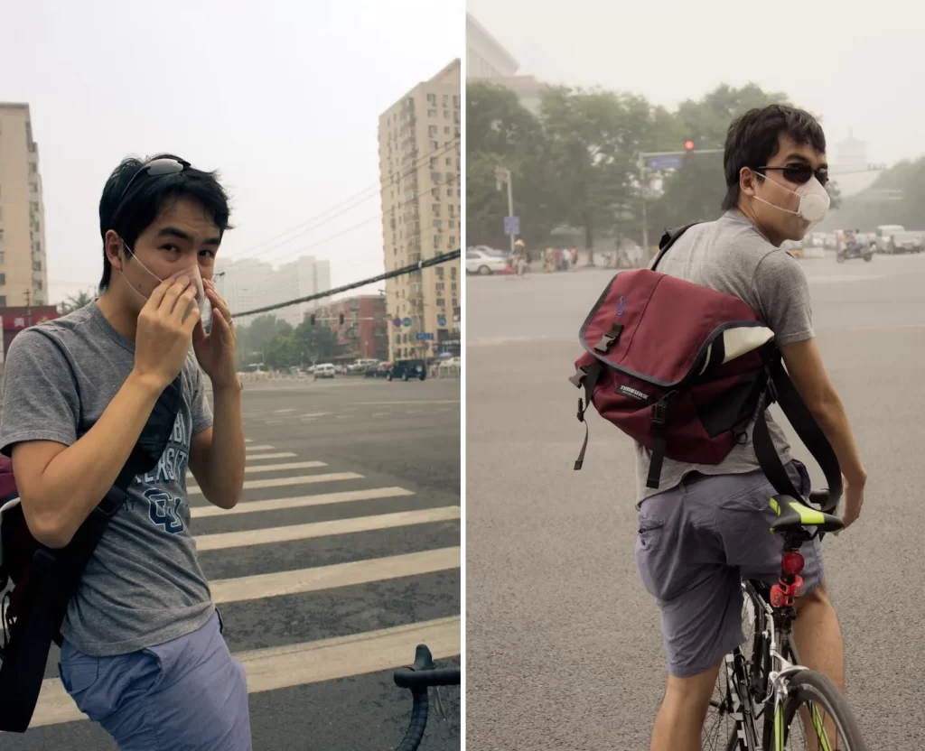 braving an AQI of 220, fixie rider explore Beijing with unhealthy particles in the air, including pollution and viruses. I can actually smell fresh air when I inhale. I can bike. I can walk outside to buy groceries. 