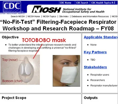 Totobobo mask was spotted in NIOSH NO-FIT-TEST workshop page