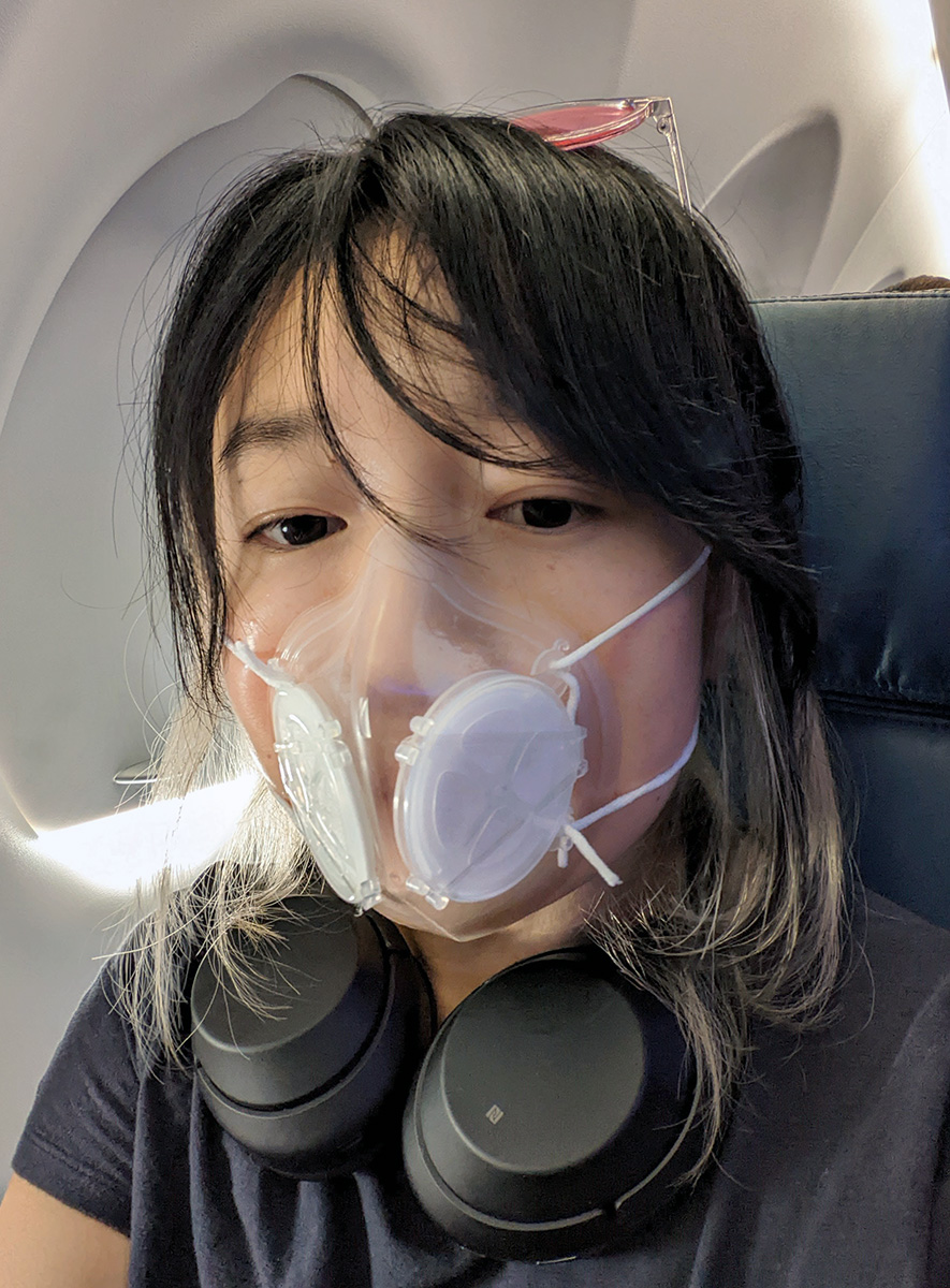 Wearing Totobobo mask on plane