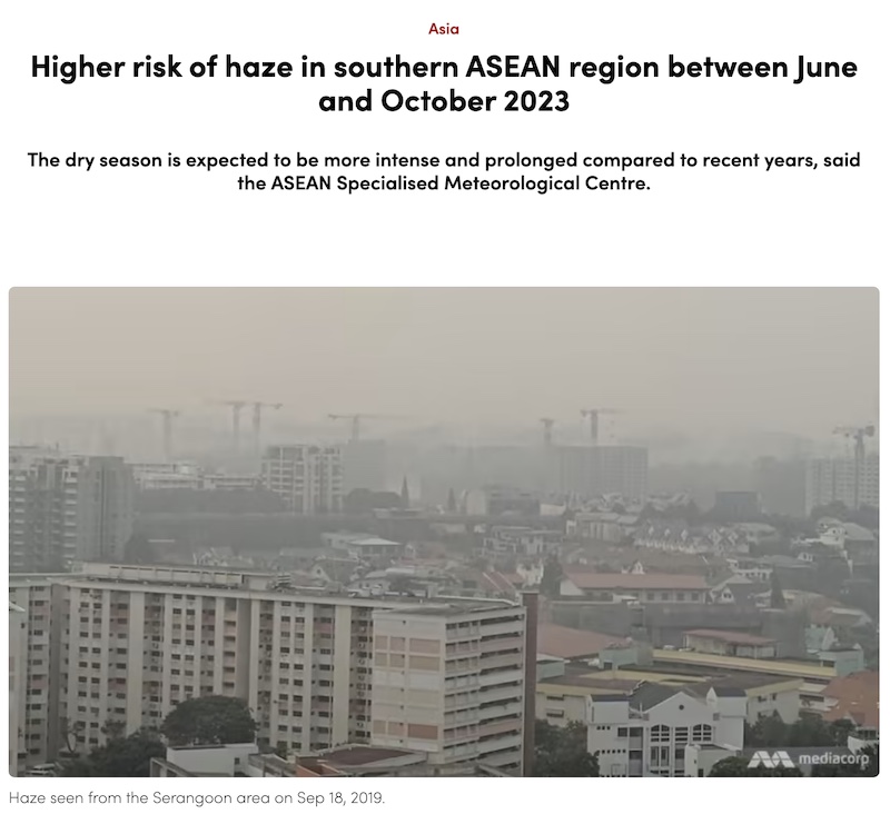 CNA report: Higher risk of haze in southern ASEAN region between June and October 2023