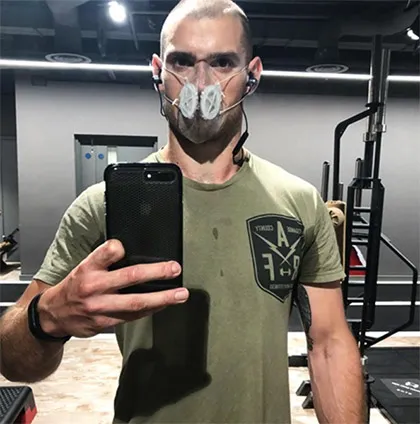 Luke Grahame, a Totobobo mask user, wearing the mask for training