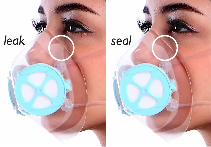 Checking the seal of the Totobobo mask on a girl's face 