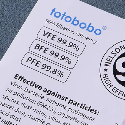 Totobobo filter tested N99 N95 BFE VFE filters